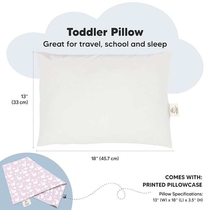 Toddler Pillow with Pillowcase - 13x18 My Little Dreamy Kids Travel Bed Pillows for Sleeping, Organic Cotton Small Pillowcase, Soft & Breathable, Machine Washable, Toddlers 2-5 Years Old (Alpacas)