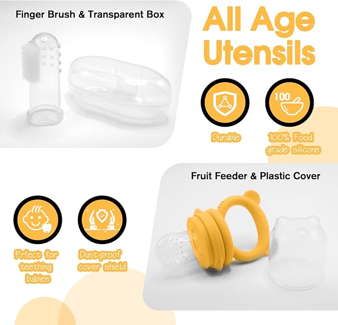 Baby Led Weaning Supplies, 17 Piece BPA-Free Silicone Feeding Set, Eating Essentials Baby Utensils with Suction Plate and Bowl, Pocket Bib, Sippy Cup with Lid, for 6+ Months, Yellow