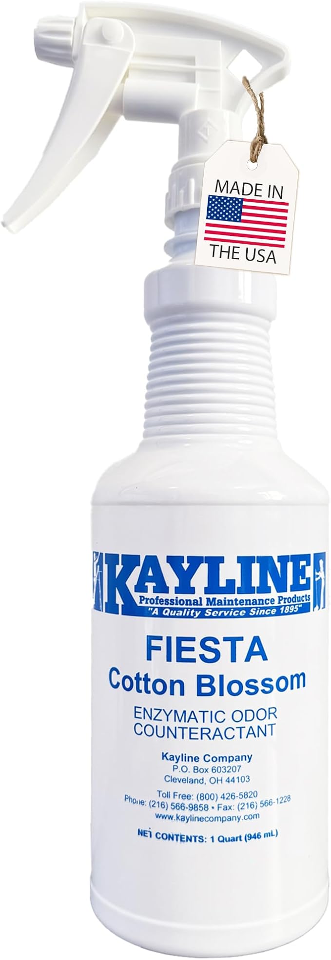 Kayline Fiesta Multi-Purpose Bio-Enzymatic Odor Eliminator for Trash Can, Carpet, Diaper Pail, and Pet Urine, 32 oz Pour or Spray Botttle, Cotton Blossom Scent