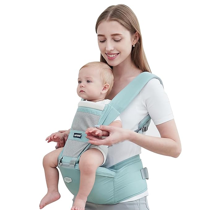 Baby Carrier with Hip Seat, 6-in-1 Baby Newborn to Toddler, Adjustable Baby Hip Seat Carrier for Breastfeeding, All Seasons (wrj-new-8101-green)