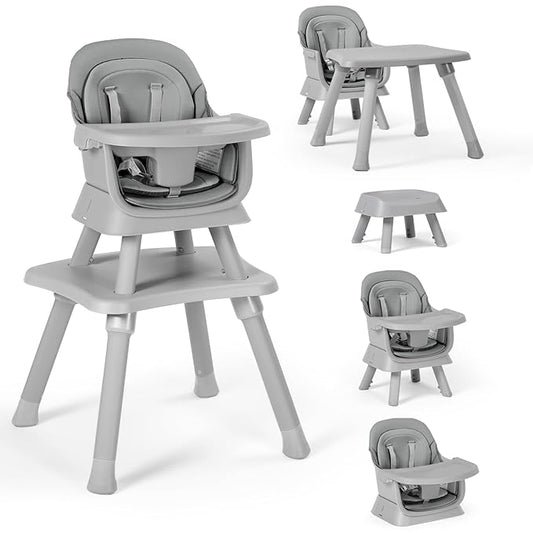 Baby High Chair, 8 in 1 Convertible Highchairs for Babies and Toddlers, Children Dining Booster Seat/Kids Building Block Table for Girls Boys, Baby Seat with Removable Tray, Light Grey