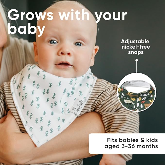 Copper Pearl 4 Pack Soft Cotton Baby Bibs for Drooling and Teething, Absorbent Drool Bibs for Baby Girl and Boy, Adjustable to Fit Newborns to Toddlers, Tons of Styles (Atwood)