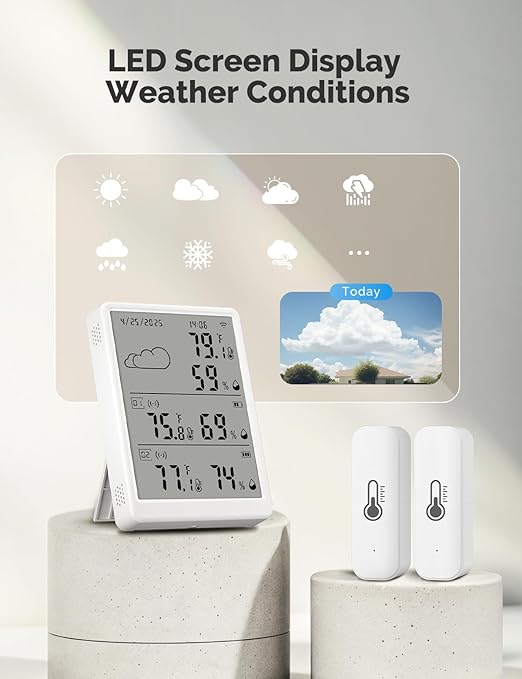 WiFi Hygrometer Thermometer 3 Pack, Digital Smart Temperature Humidity Monitor with 2 Wireless Sensors Indoor Kit, 382Ft Rang RF Remote Control