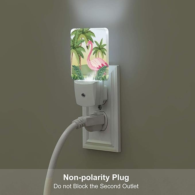 Tropical Flamingo Cartoon Night Light,Plug-in Night Lights with Dusk-to-Dawn Sensor for Stairway,Hallway,Bedroom Sleep Friendly Ideal for Women/Girls/Boys Gift,0.5w