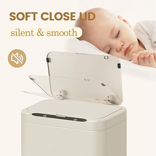 ELPHECO Stainless Steel Office Trash Can Motion Sensor Garbage Can Touchless Smart Trash Can Automatic Waste Bin for Kitchen, Office, Bathroom (Cream Beige, 6.6 Gallons), 2AA