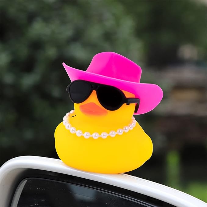 wonuu Car Rubber Duck, Yellow Duck Decoration Dashboard with Sun Hat Swim Ring Necklace Sunglasses for Car Dashboard Decorations