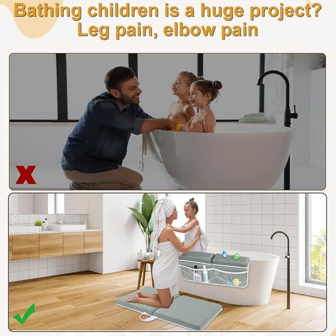 Baby Bath Kneeler and Elbow Rest Pad Set | Bath Kneeling Pad for Bathing Baby with Toy Organizer Pockets，Soft Non-Slip Baby Bathtub Mat for Baby Bathing，Gifts for Parents