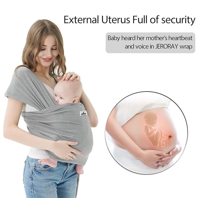 Baby Wraps Carrier, Jeroray Baby Carrier,Hands Free Infant Carrier, Lightweight,Breathable,Softness,Light Grey
