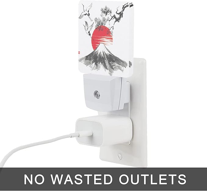 Mountain Fuji Night Light,Sun and Storks Japanese Landscape Night Lights Plug into Wall Led Night for Boys Girls Gifts, Dusk to Dawn Sensor Nightlight 0.5W Sleep Friendly