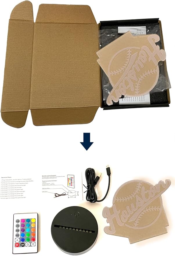 CLORURBANLIVE 3D Baseball Houston Night Light 3D Illusion Lamp with Remote Control 16 Color Options Sports Decor Lighting for Fans (Houston Multicoloured)