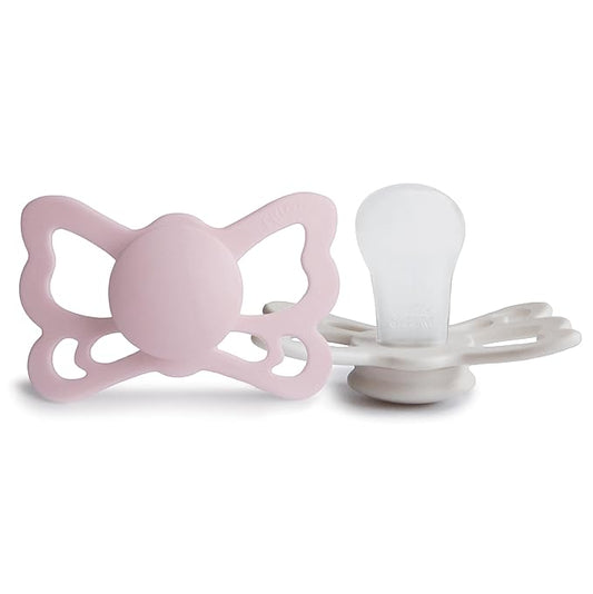 FRIGG Butterfly Anatomical SilkySoft Silicone Baby Pacifier | Made in Denmark | BPA-Free (Primrose/Silver Gray, 6-18 Months)