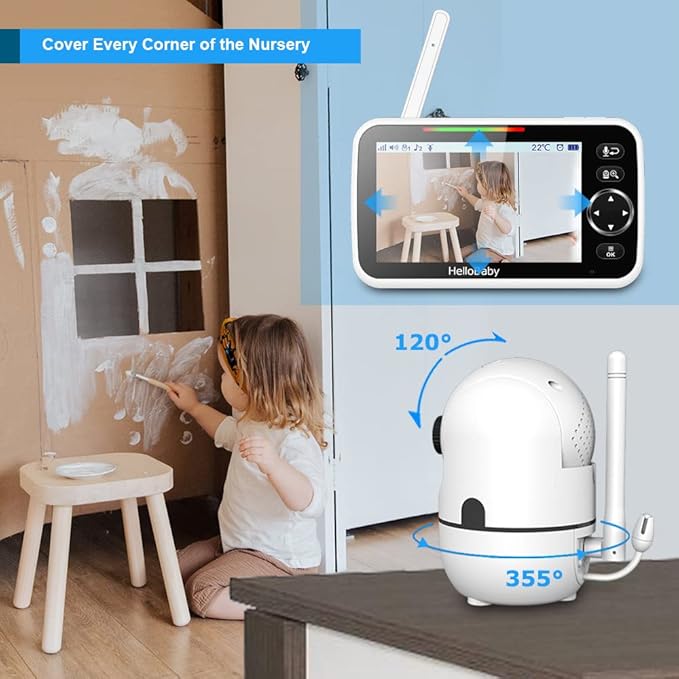 HelloBaby Baby Monitor No WiFi with Mount, 5'' Screen and 30-Hour Battery Life with VOX Mode, Baby Monitor with Camera and Audio, Portable Travel Hello Baby Monitor with Flexible Mount