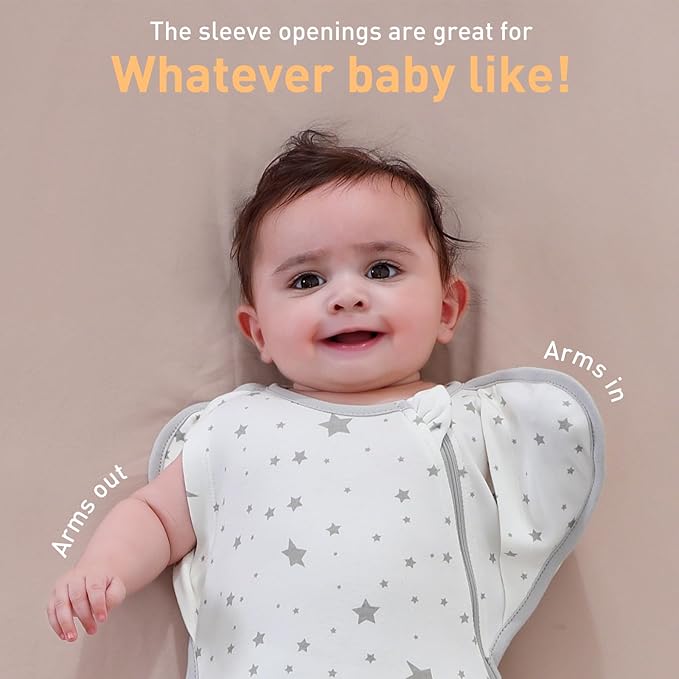 Premium Soft Cotton Swaddle Blanket Sleep Sack Arms Up Design 2 Packs 3-6 Months, Hands Up 3-Way Transitions to Arms-Free Wearable Sleeping Sack Bag for Baby Boys Girls Snug Fit Calms Startle Reflex