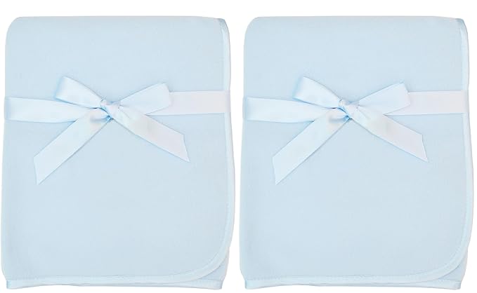 American Baby Company Fleece Blanket with Silk-Like Satin Trim, Soft, Warm & Cozy, Blue, 30" x 30" for Boys and Girls, Perfect for Baby Carrier, Stroller, Travel and Gifting (Pack of 2)