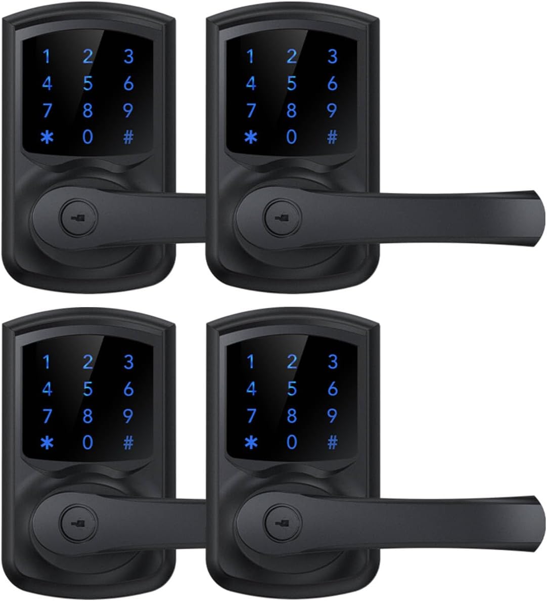Keyless Entry Door Lock with Keypad and Handle for Front Doors, Touchscreen, Anti-peep Password, Auto-Locking, Matte Black 4 Pack
