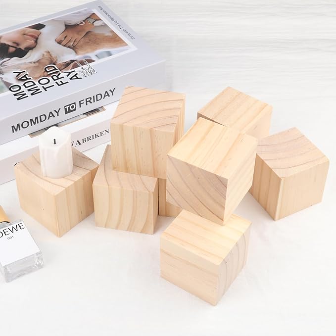 GNIEMCKIN 10 Packs Wooden Blocks for Crafts, 3.15 Inch Pine Wood Cubes, Wooden Cubes for Paint, Stamp, Decorate, DIY Projects and Personalized Gifts