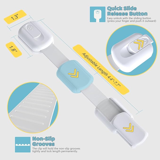 4our Kiddies Child Safety Cabinet Locks for Babies (2 Pack) Child Proof Latches for Cabinets and Drawers Doors, Baby Proofing Cabinet Strap Locks for Cupboards, Fridge, Toilet and Closet