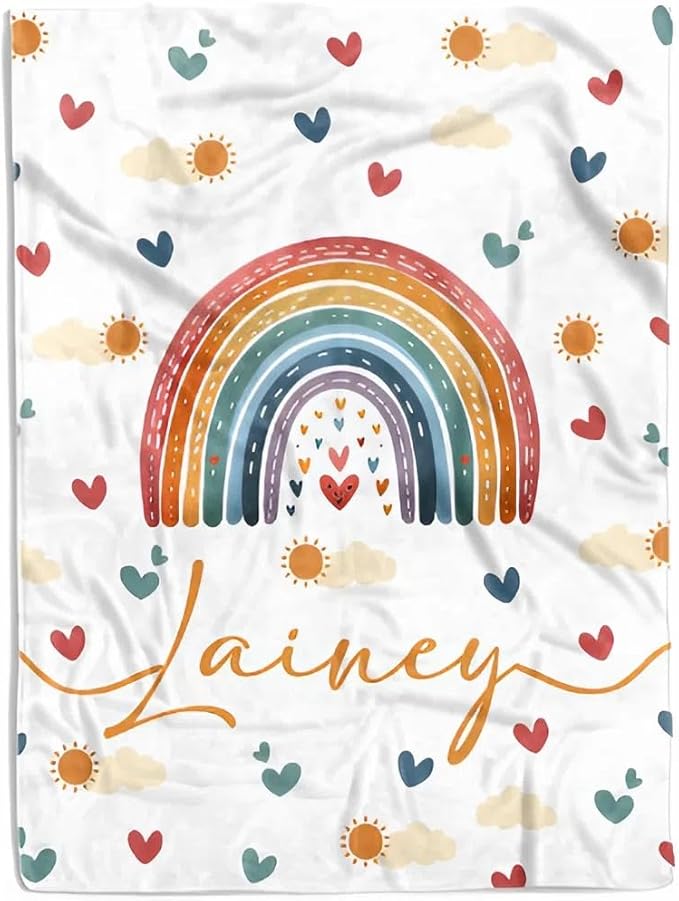 Custom Baby Blankets for Boys, Customized Baby Boy Gifts with Name, Personalized Baby Blankets, Soft Plush Fleece (Rainbow TM53)