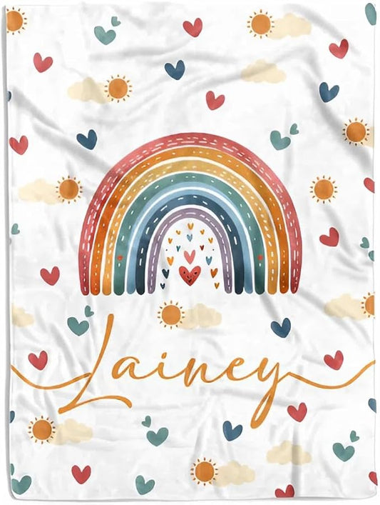 Custom Baby Blankets for Boys, Customized Baby Boy Gifts with Name, Personalized Baby Blankets, Soft Plush Fleece (Rainbow TM53)