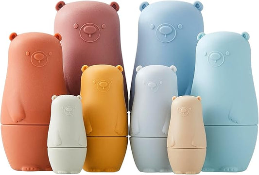 Chivao 8 Pieces Russian Nesting Dolls Silicone Matryoshka Doll Educational Stacking Nesting Dolls for Toddlers Vivid Food Grade Baby Teether for Kids, Gift for Kids(Bear)