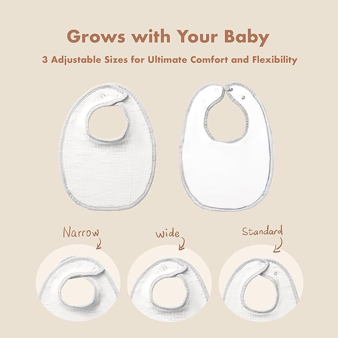 8-Pack Cotton Baby Drool Bibs - Quick-Dry Absorbent Bandana Bibs, Adjustable Snaps for Newborn to 24M