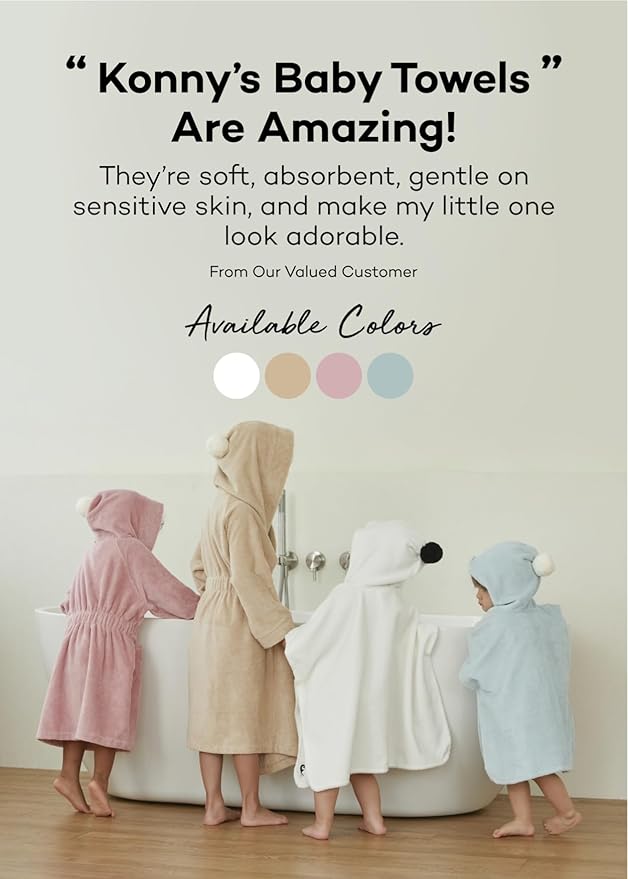 Konny Baby Hooded Towel Plush Thick & Cozy Soft-Touch Absorbent Rayon from Bamboo Cotton Baby Bath Beach Towel, Oeko-TEX, Newborn Boys Girls Toddler (Beige, Large)