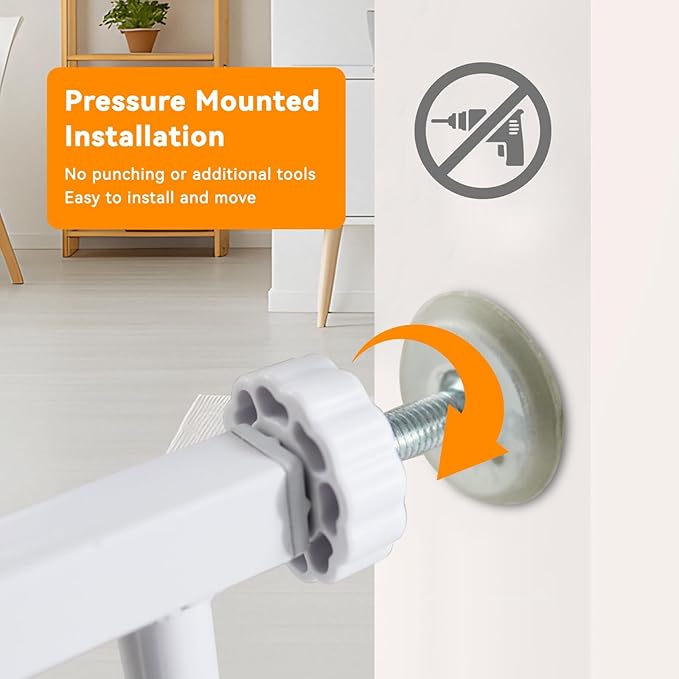 41 Inch Tall Baby Gate with Small Cat Door, Adjustable Auto Close Dog Gate Easy Walk Thru Pet Door for Stairs, Doorway, House (White, 29.52"-35.43")