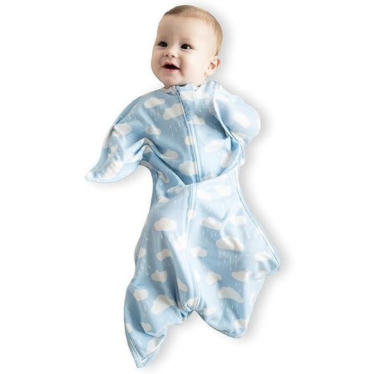 SleepingBaby Zipadee-Zip Transition Swaddle - Cozy Baby Swaddle Blanket with Zipper Convenience - Roomy Wearable Blanket for Easy Diaper Changes - Spring Showers, Medium (6-12 Month)