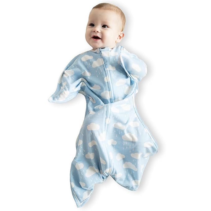 SleepingBaby Zipadee-Zip Transition Swaddle - Cozy Baby Swaddle Blanket with Zipper Convenience - Roomy Wearable Blanket for Easy Diaper Changes - Spring Showers, Large (12-24 Month)