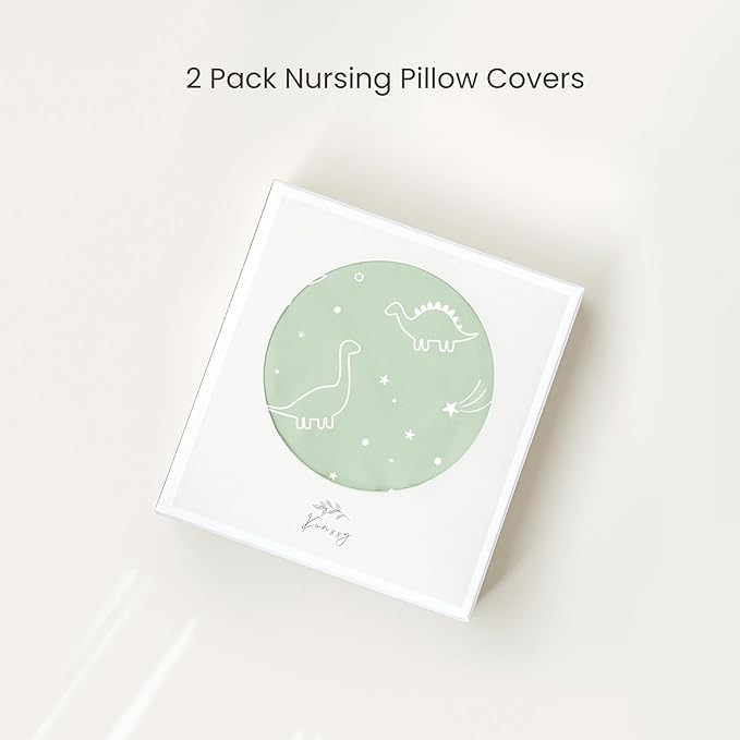 Konssy 2 Pack Nursing Pillow Covers, Stretchy and Soft Nursing Cover for Breastfeeding Pillows, Pillow Slipcover for Baby Girls Boys Newborn (Dino Jungle, Sage)