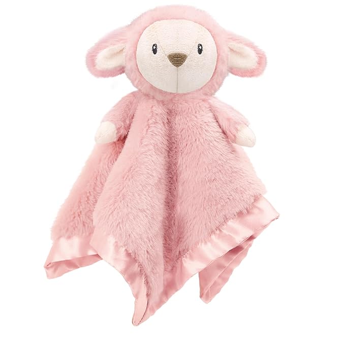 Lamb Security Blanket for Babies, Super Soft Fluffy Snuggle Toy for Newborn Boys and Girls, Stuffed Animal, Pink 13.5 Inch