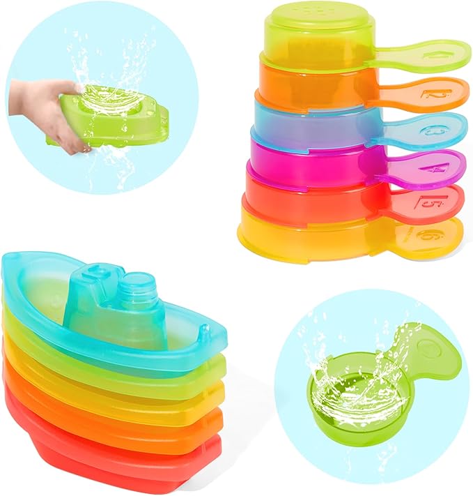 Baby Bath Toys for Kids Ages 1-3, 11PCS Mold Free Bath Toys for Toddlers with Floating Boats and Spoons, Baby & Toddler Bathtub Water Table Pool Sand Play Toys for Christmas Stocking Stuffers