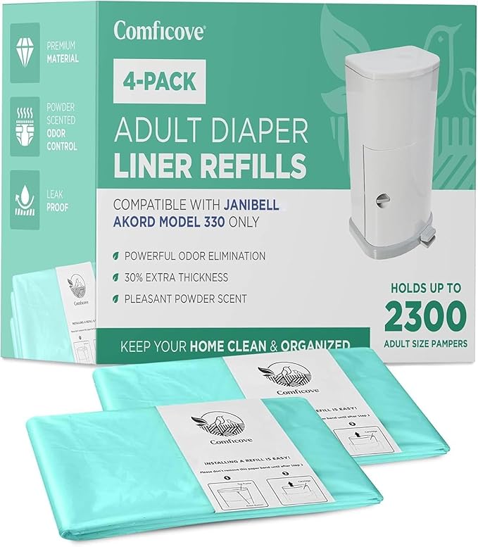 4 Pack Adult Diaper Liner Refills, Compatible with Janibell Akord 330 Model, Adult Diaper System to Eliminate Waste, Odor Resistant by Comficove