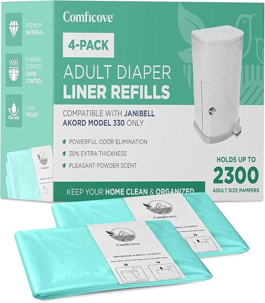 4 Pack Adult Diaper Liner Refills, Compatible with Janibell Akord 330 Model, Adult Diaper System to Eliminate Waste, Odor Resistant by Comficove