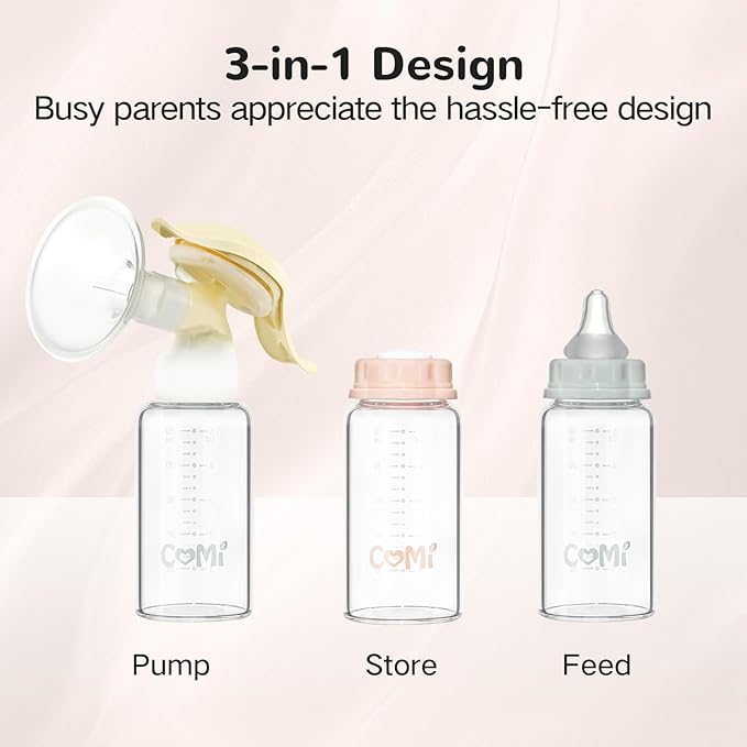 COMI Natural Glass Baby Bottle,Standard Neck Breastmilk Storage Bottle for Fridge,Breast Milk Container,Breast Pump Bottle Compatible with Medela Breast Pump,BPA Free,4PCS (5oz,4 Gray Lids)