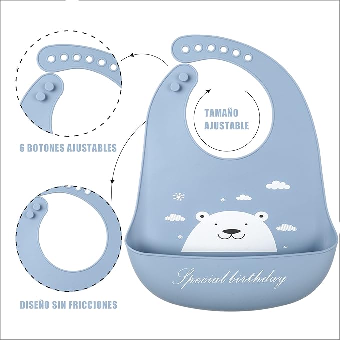 Baby Silicone Feeding Bibs, 3pcs Adjustable Waterproof Bibs for Feeding