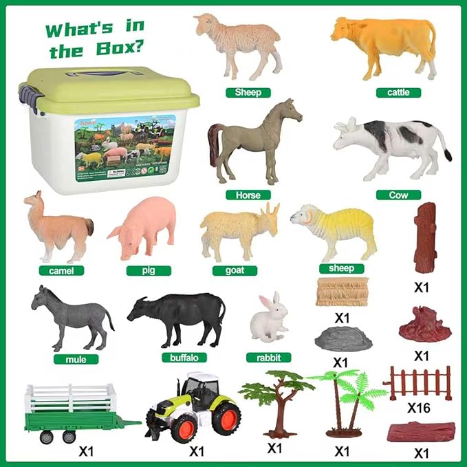 Farm Playset Farm Animal Figures with Tractor Toy for Kids 3-5 Learning Toys for Toddlers 3-8 Years Old Girl Boys Birthday Gift