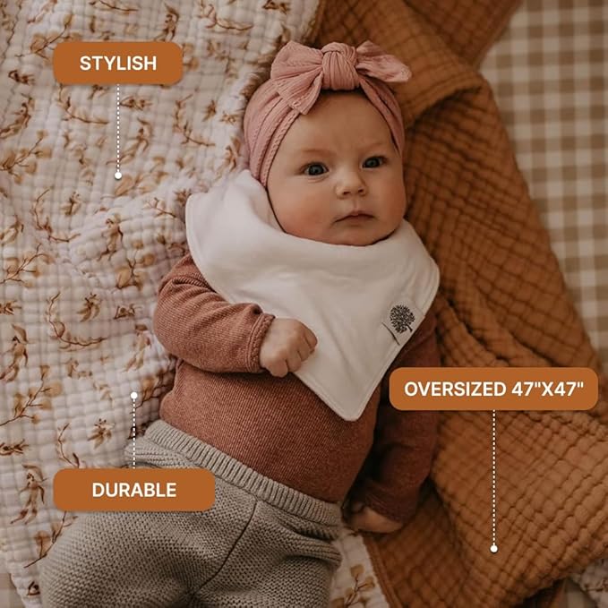 Parker Baby Muslin Blanket | 100% Soft Cotton Toddler Quilt & Baby Muslin Swaddle | Gender Neutral Design 47" x 47" Blanket