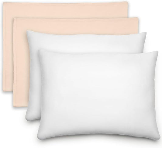 Comfy Cubs Toddler Pillow with Cotton Pillowcase, 13 x 18 in, 2 Pack - Travel and Sleep Support for Kids - Lightweight, Breathable Microfiber Fill - Soft and Cozy Small Pillow for Toddlers - Cream