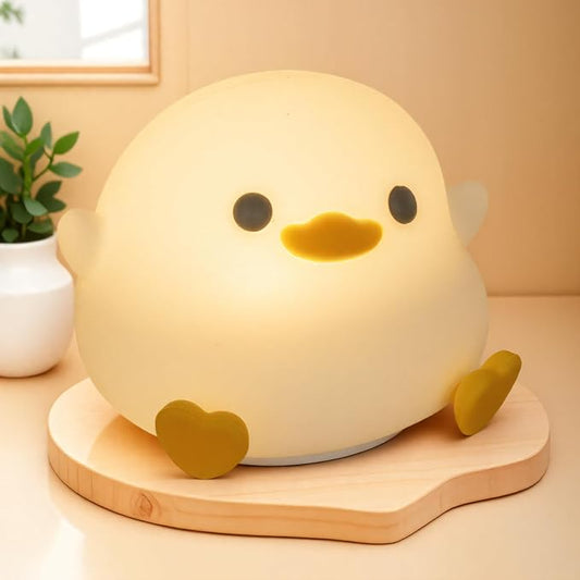 LED Squishy Animal Night Light - 2 Level Dimmable Nursery Lamp for Kids, Rechargeable Touch Lamp, Cute Dorm Decor - Perfect Baby Boys Girls Gift (Pea Duck)