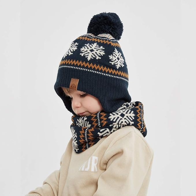 LMLALML Boys Winter Hat Earflap Knitted Beanie for Kids Warm Fleece Lined Thicken Hat for Baby