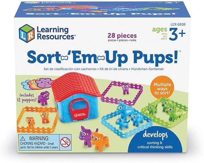 Learning Resources Sort-'Em-Up Pups - 28 Pieces, Ages 3+, Color Sorting and Matching for Toddlers, Fine Motor Skills, Gifts for Boys and Girls