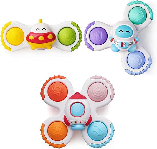 LiKee Strong Suction Cup Fidget Rotating Sensory Bath Toys for Baby, Airplane Car Travel Table & Window Toys for Toddler Boys and Girls, 12+ Months