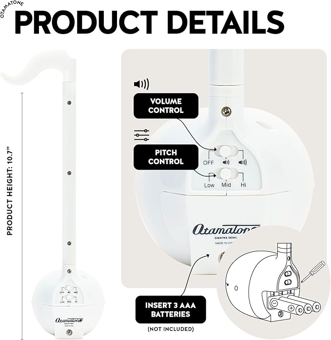 Otamatone Japanese Electronic Musical Instrument Portable Music Synthesizer from Japan by Maywa Denki Studio Award Winning, Educational Fun Gift for Children, Teens & Adults - White