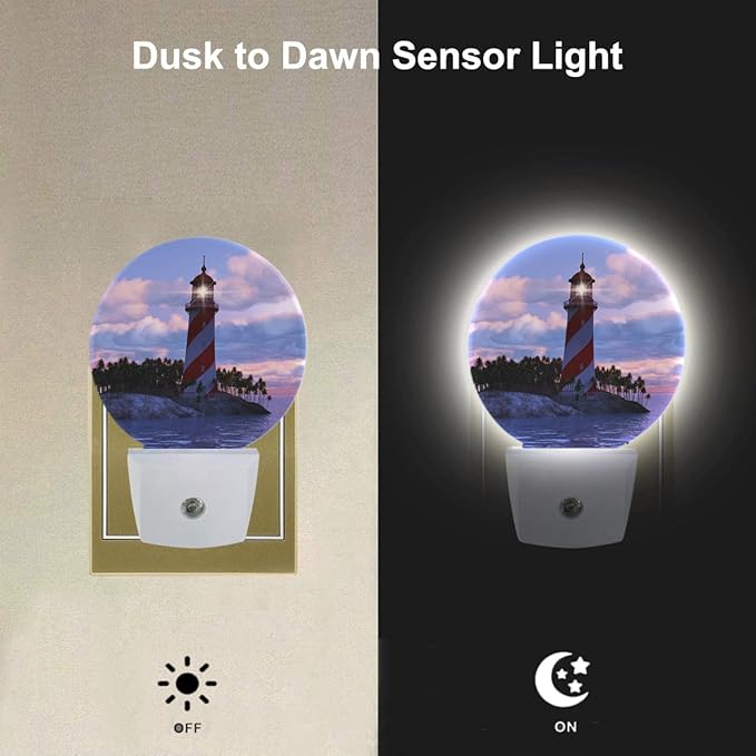 EKOBLA Nautical Lighthouse Night Lights Plug into Wall Lighthouse Sunset Coastal Seaside Night Light Dusk to Dawn Sensor LED Lamp for Bedroom Bathroom Stairway Living Room Kitchen