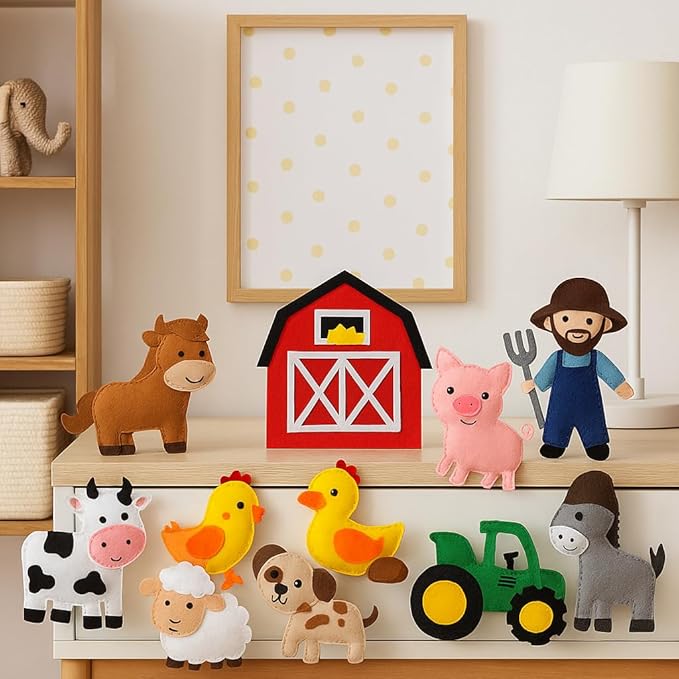 FYXGZZH Kids Beginner Sewing Kit – DIY Stuffed Craft Set with Pre-Cut Felt, Plastic Needle & Embroidery Thread, Educational Arts & Crafts for Boys & Girls Ages 6-12, Farm