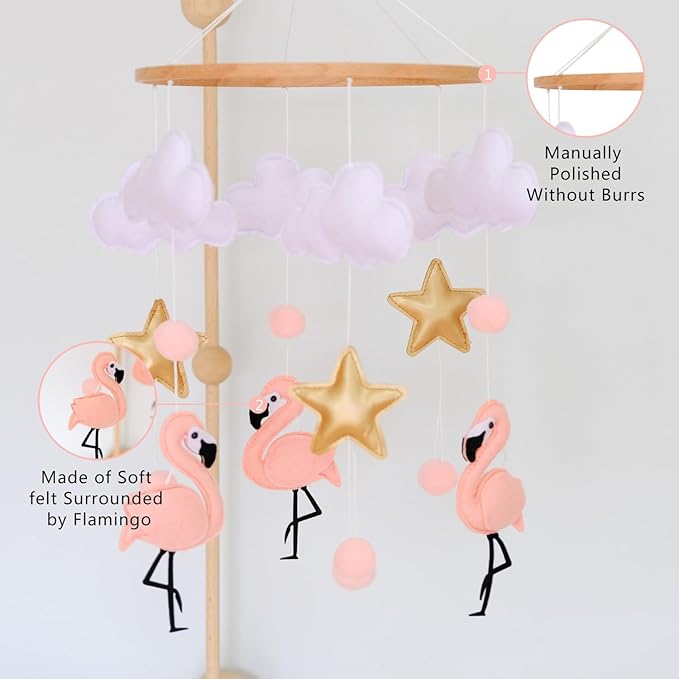 Pink Flamingo Baby Crib Mobile for Girls, Baby Mobile for Crib, Nursery Mobile, Baby Girl Mobile Boho Nursery Decoration for Pack N Play, Bassinet, Ceiling Mobile, Flamingo