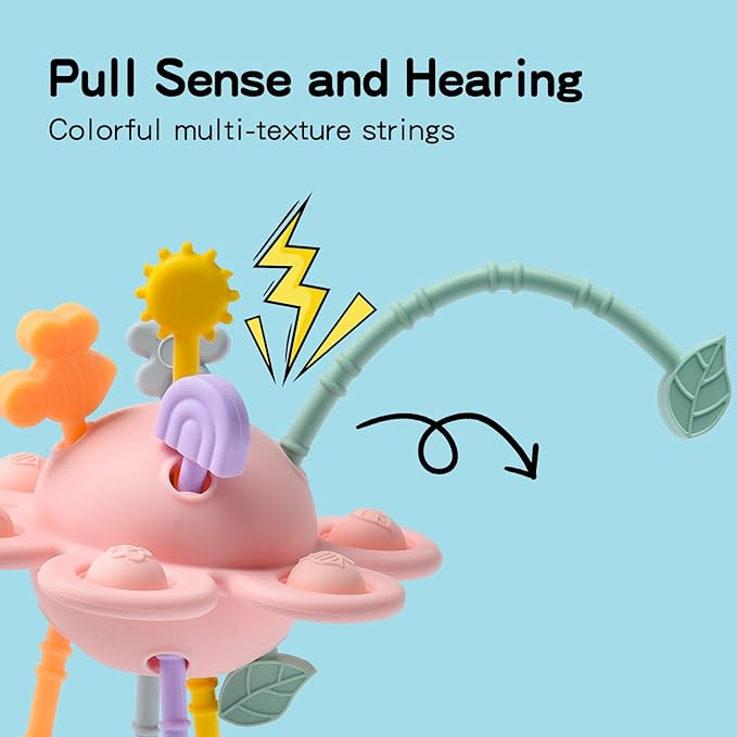Montessori Sensory Toys for Babies,Silicone Teething Toys Pull String Baby Toy 6-12-18 Months (Pink)
