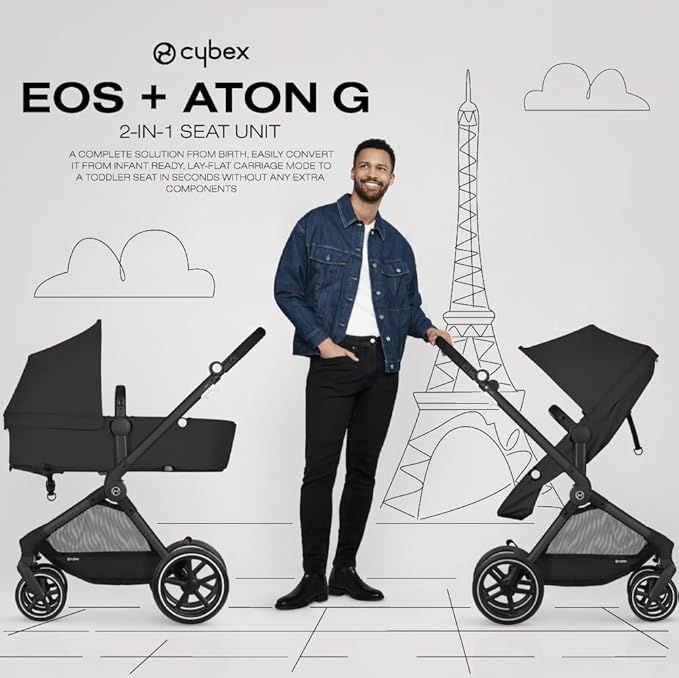 Cybex EOS 5-in-1 Travel System Stroller + Lightweight Aton G Infant Car Seat, Lava Grey