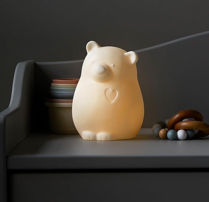 DEMDACO Nighty Night LED 5.5 x 4 Inch Quality Dolomite Illuminated Nursery Bedroom Nightlight Figurine, Classic White, Bear